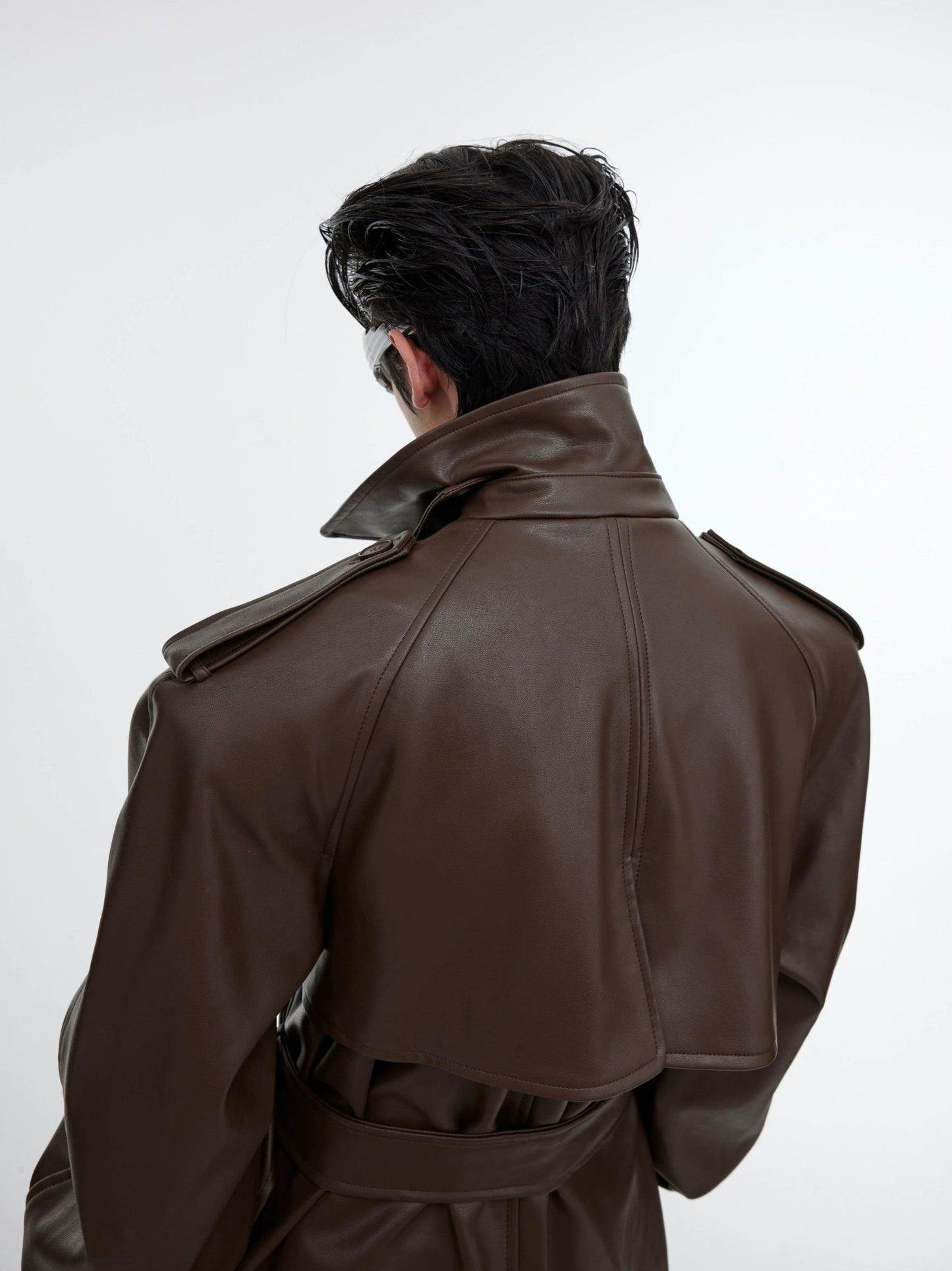 Oversize PU Leather Belted Long Coat WN2608