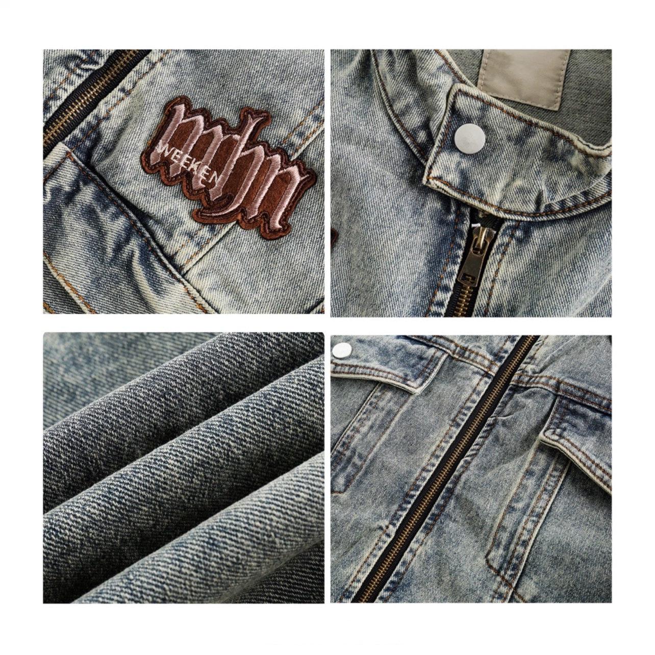 Oversize Standing-collar Denim Jacket WN2523