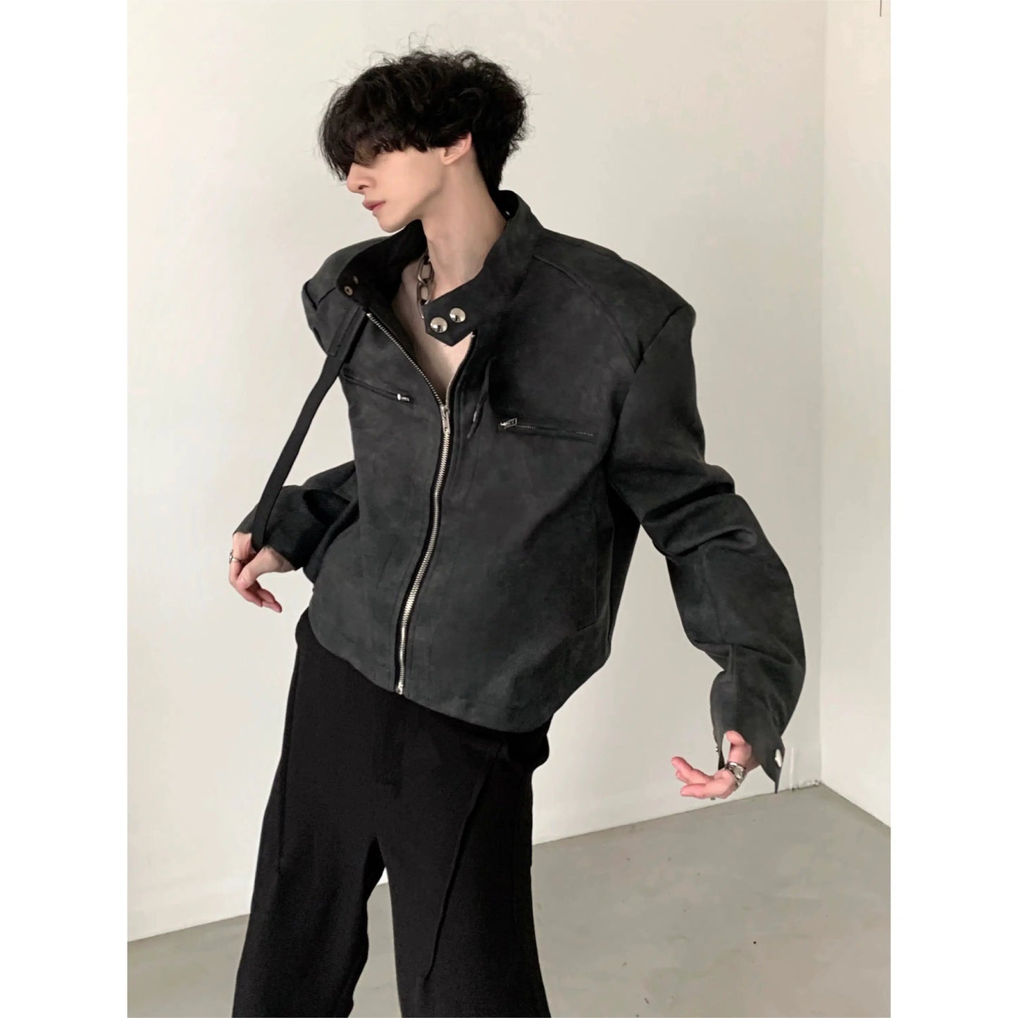 Oversize Standing-collar Suede Jacket WN2699