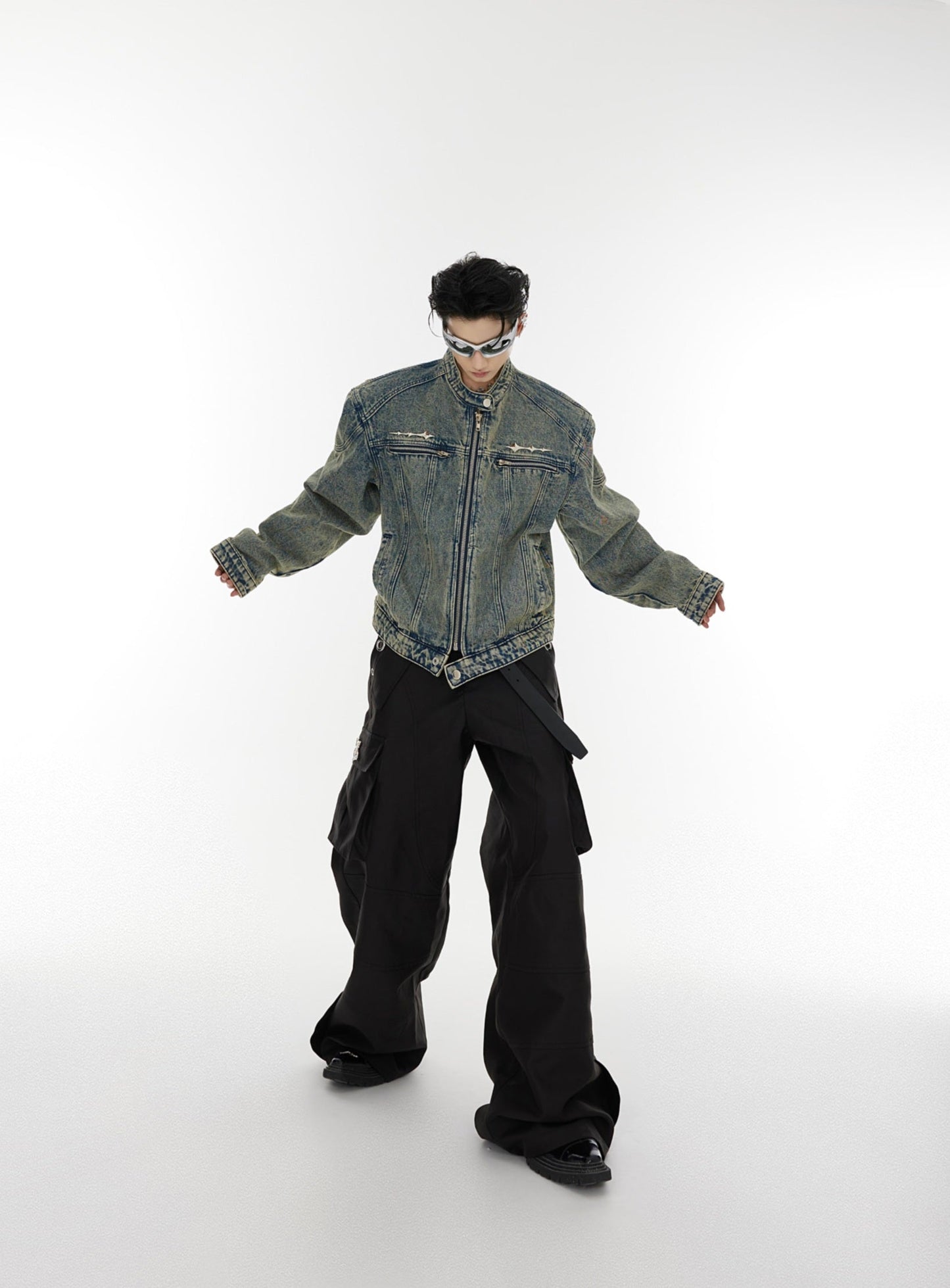 Oversize Standing-collar Zipper Denim Jacket WN2020