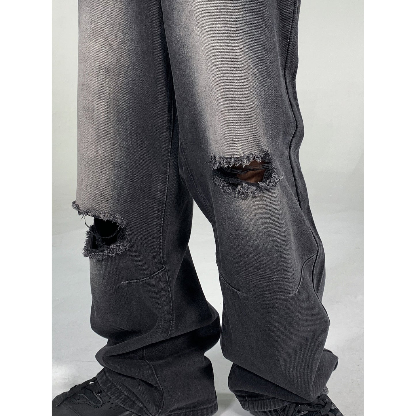 Ripped Hole Washed Wide-leg Straight Jeans WN1552