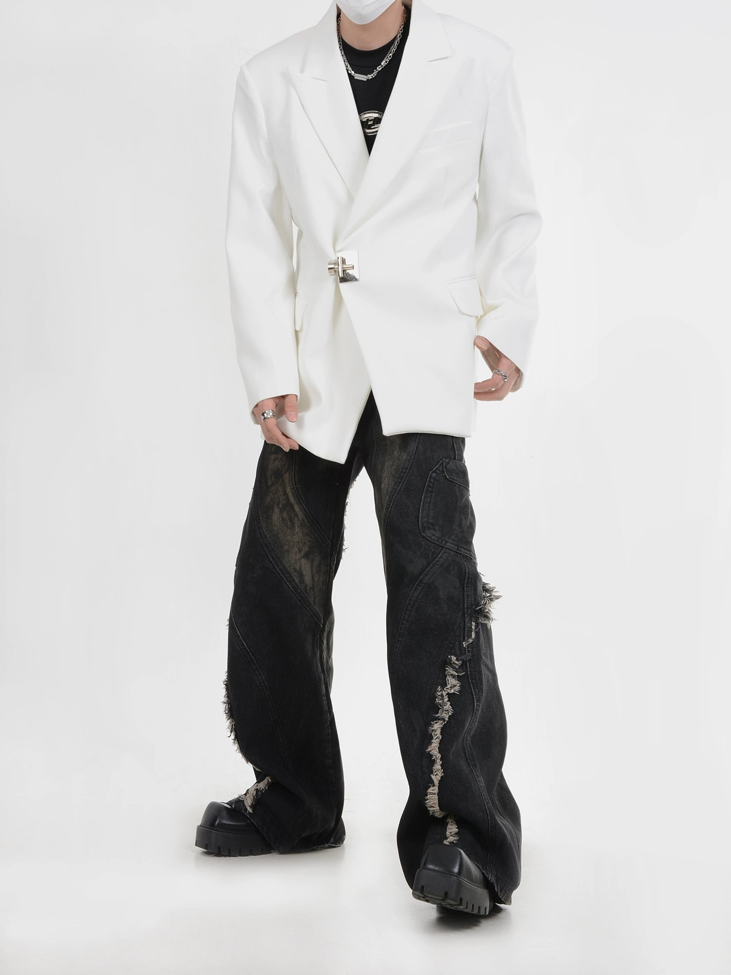 Shoulder Pad Metal Buckle Tailored Jacket WN4439