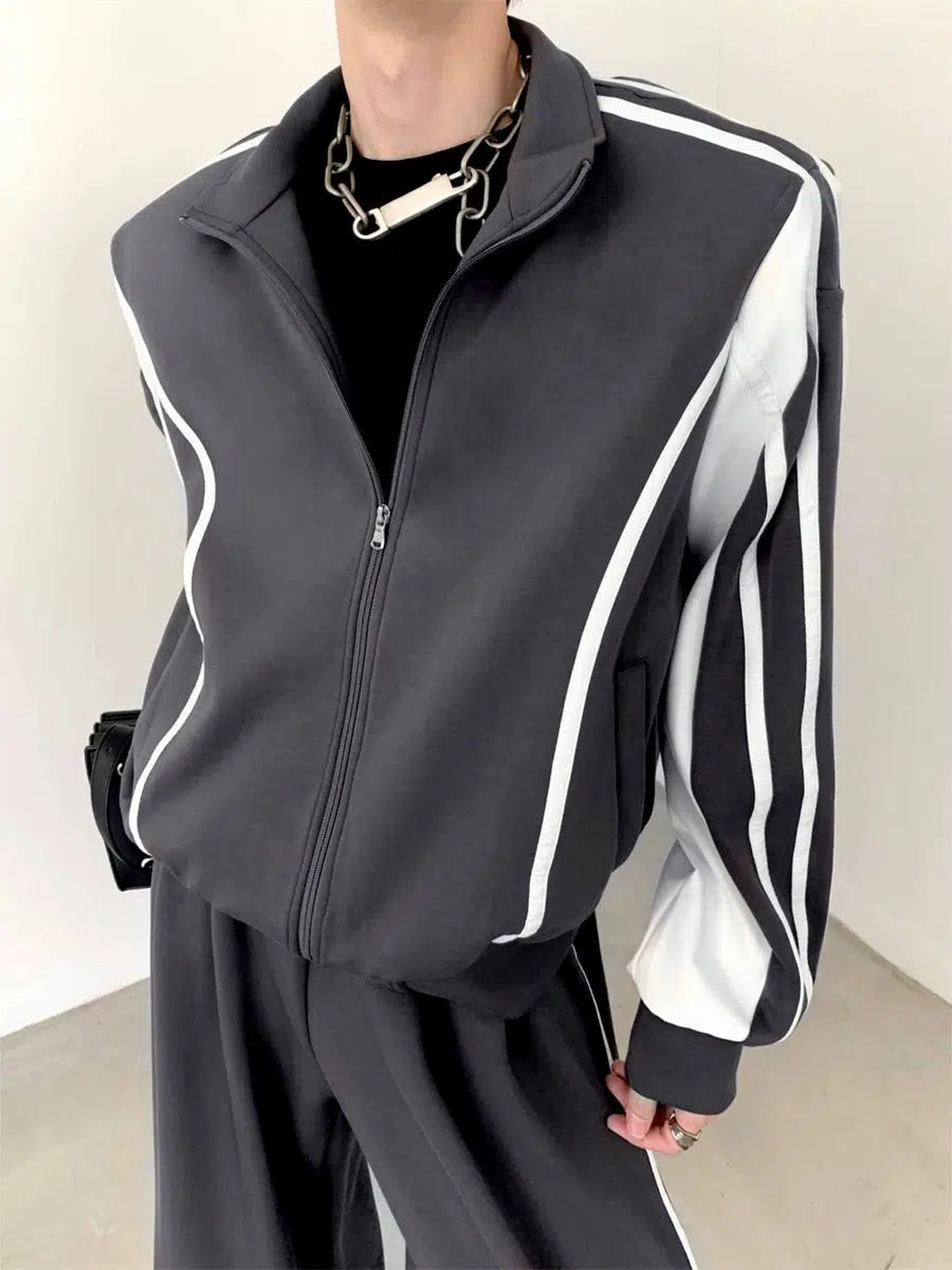 Standing-collar Sporty Jacket & Wide-leg Sporty Pants Setup WN2665