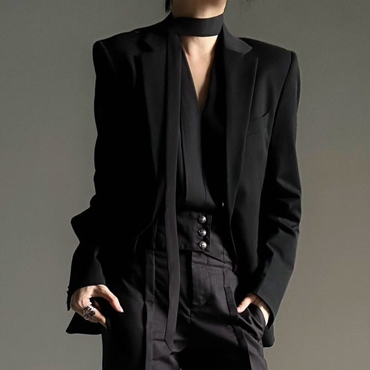 V-Neck Tie Drape Long Sleeve Shirt WN23130
