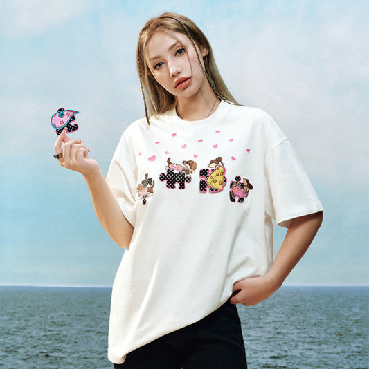 Puzzle Detachable Print Short Sleeve T-Shirt WN23230