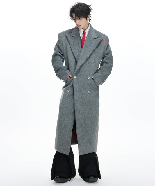 Heavyweight Double-Breasted Waist-Cinched Slit Coat WN23330