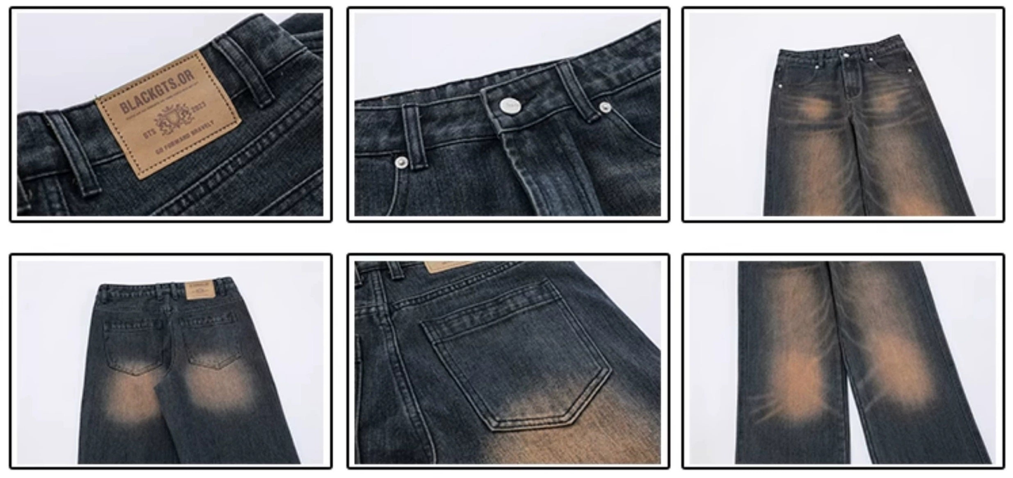 Washed Straight Denim Jeans WN3223