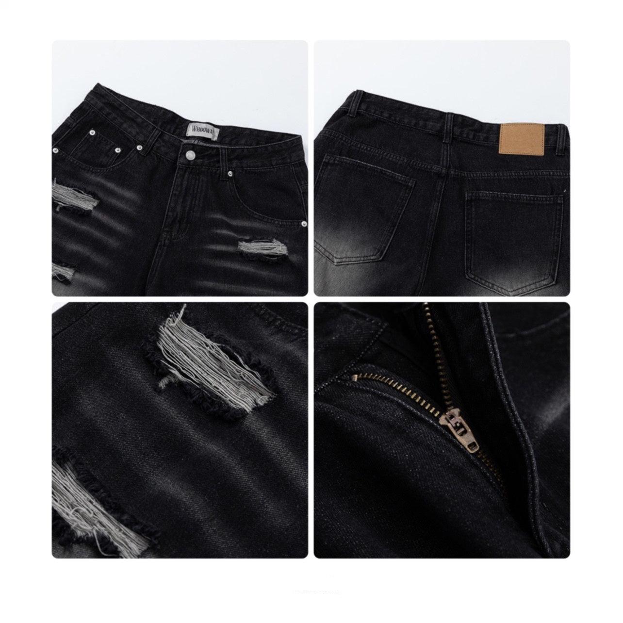 Wide-leg Damage Denim Jeans WN2142