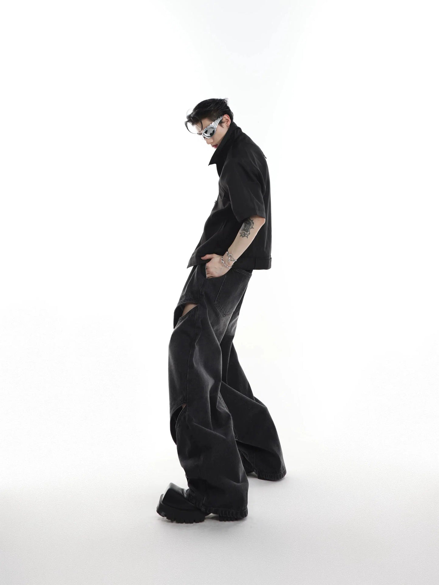 Wide-leg Hollow Denim Jeans WN3023