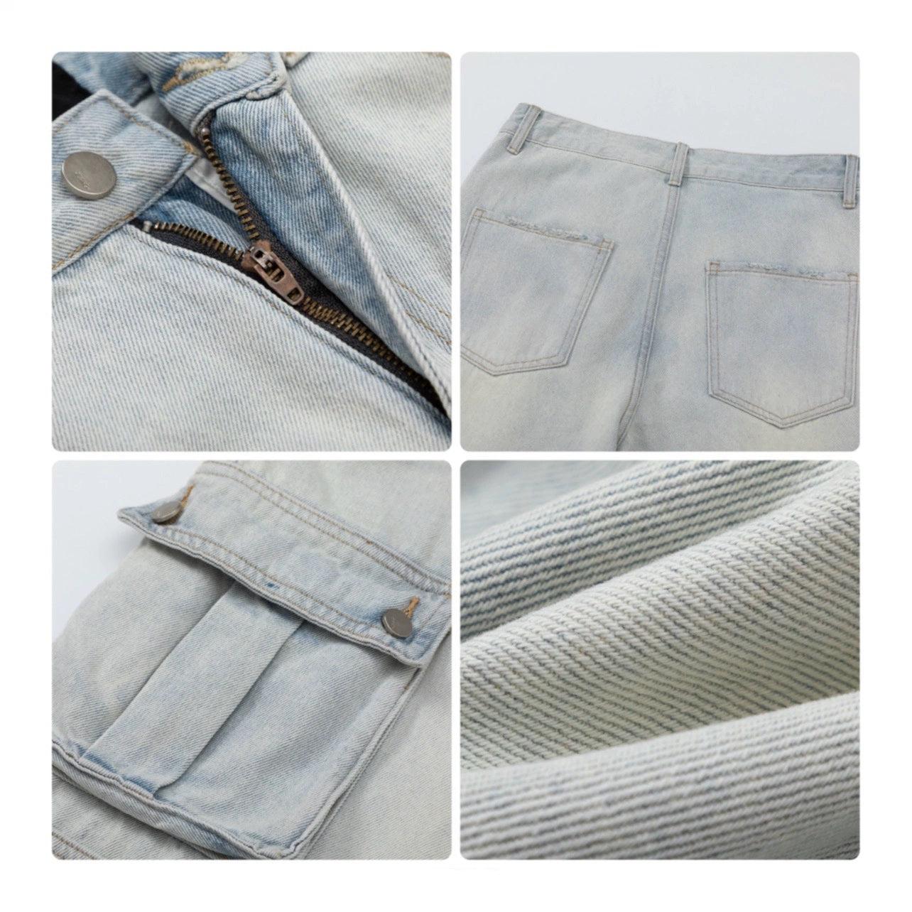 Wide-leg Multi-pocket Denim Jeans WN2904