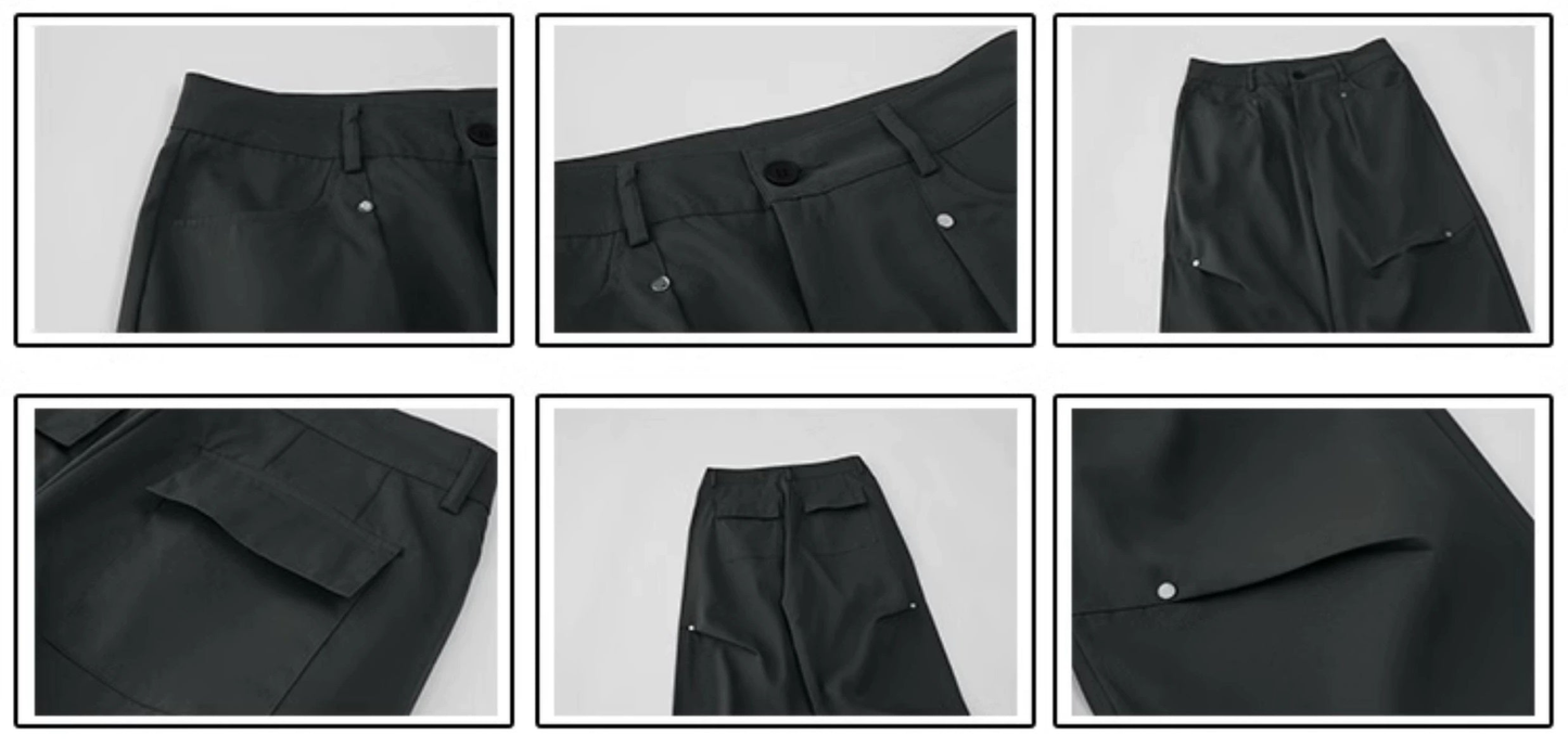 Wide-leg Rivet Design Casual Trousers WN3211