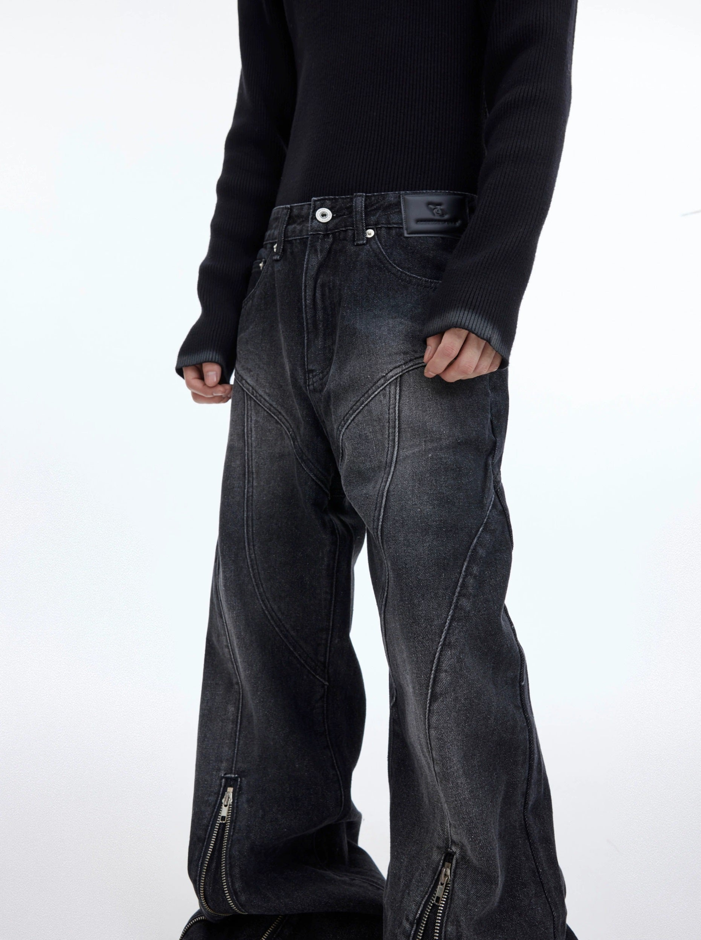 Zipper Design Flared Denim Jeans WN3303