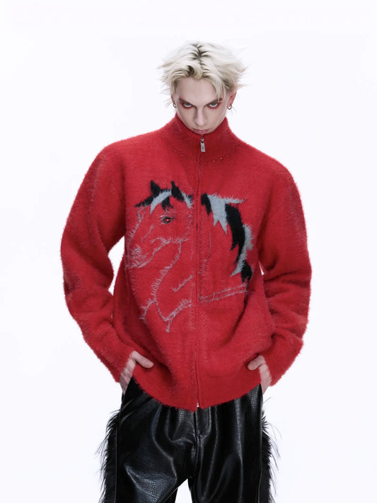 Fake Mink Turtleneck Zipper Knit Cardigan WN22672