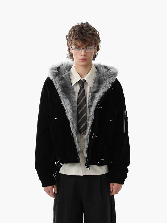 Fake Fur Collar Toggle Detail Cropped Jacket WN27802