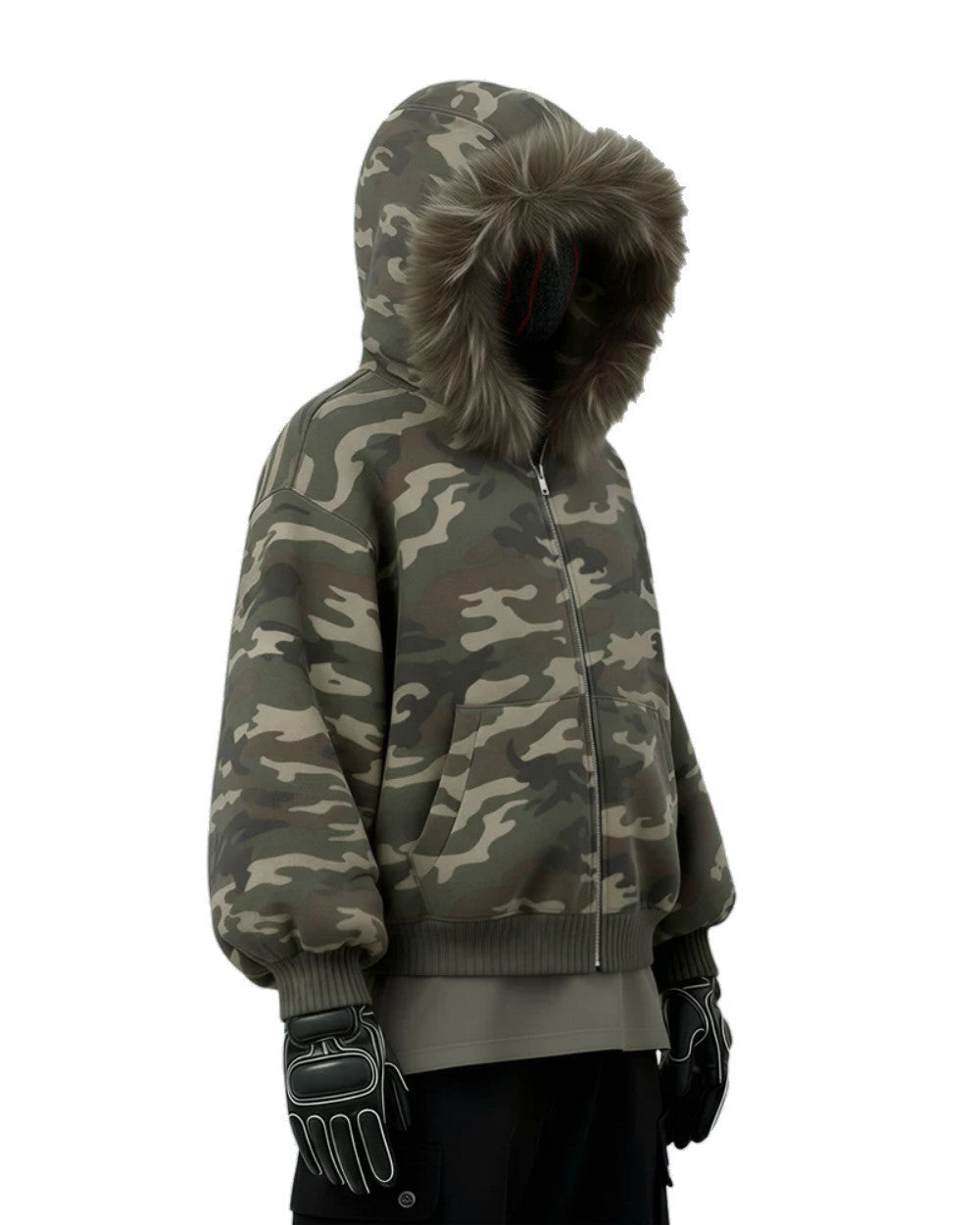 Camouflage Fake Fur Zipper jacket WN27806