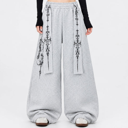 Art Graphic Strap Wide Leg Sweatpants WN27793