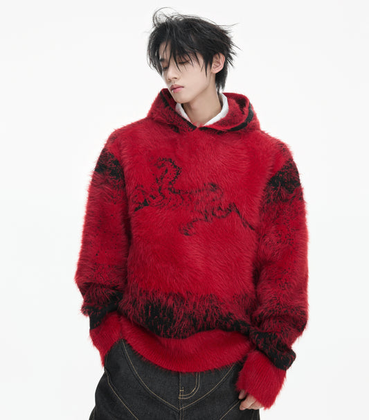 Fake Mink Fur Oversize Hooded Sweater WN23542