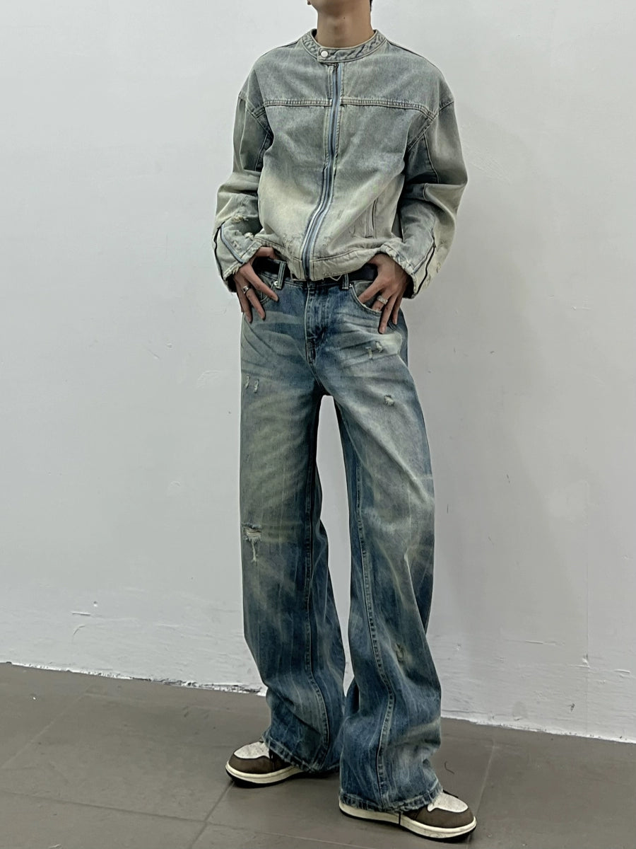 Wash Straight Damage Denim Jeans WN5007