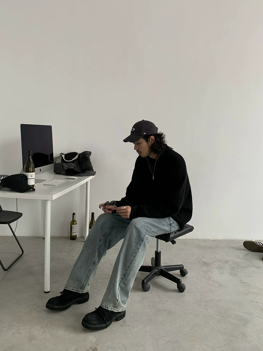 High Neck Half Zipper Knit Sweater WN4760