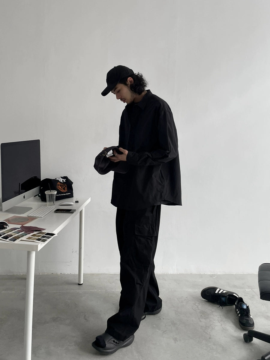 Basic Design Black Long Sleeve Shirt WN4738