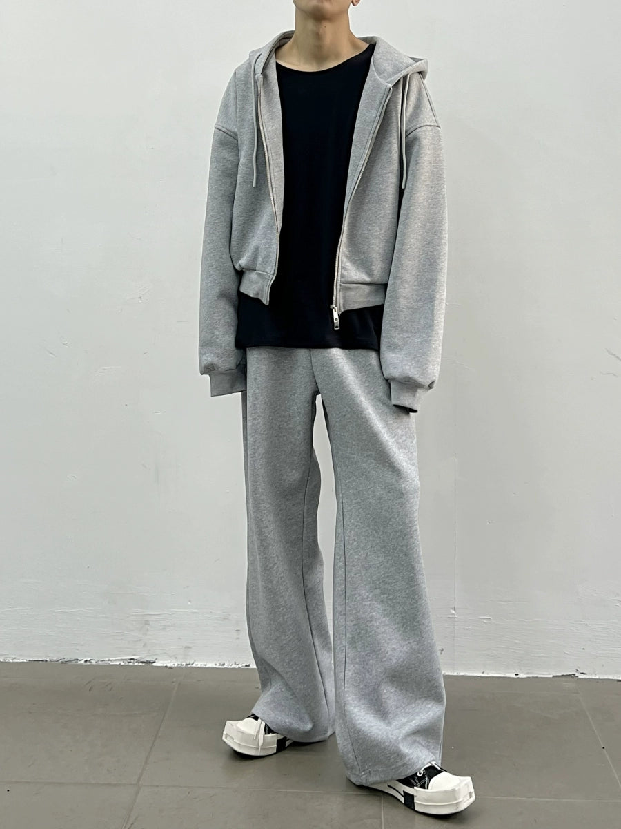 Oversize Short Zipper Hoodie & Wide-leg Straight Sweatpants Setup WN5013