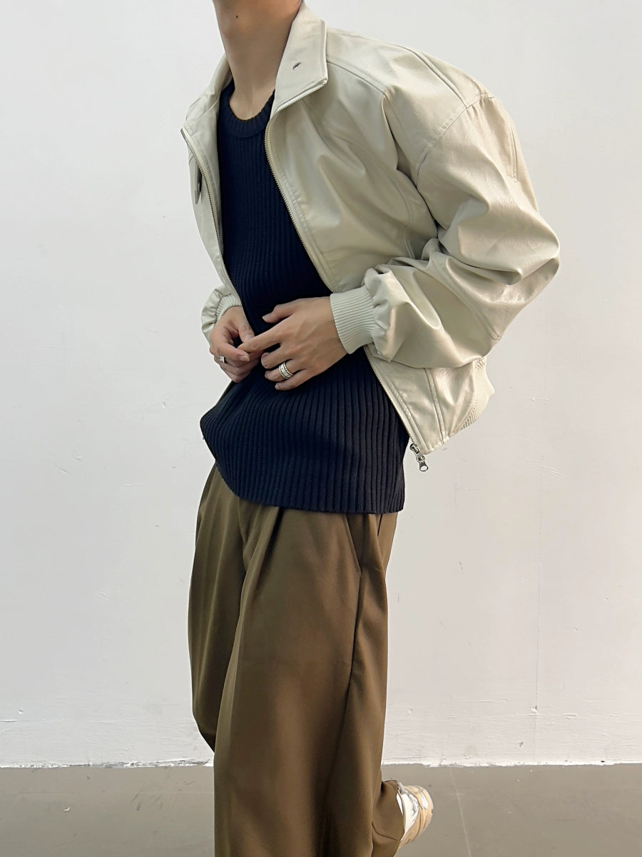 Stand Neck Shoulder Pad Short PU Leather Jacket WN5037