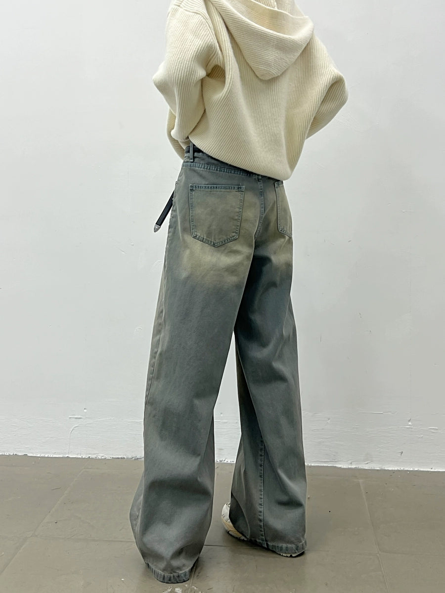 Wash Wide Leg Straight Denim Jeans WN5035