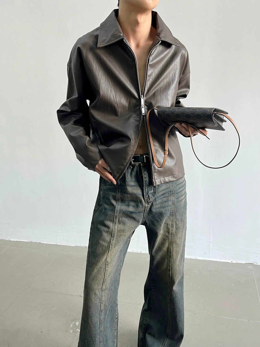 Retro Basic Style Zipper PU Leather Jacket WN5041