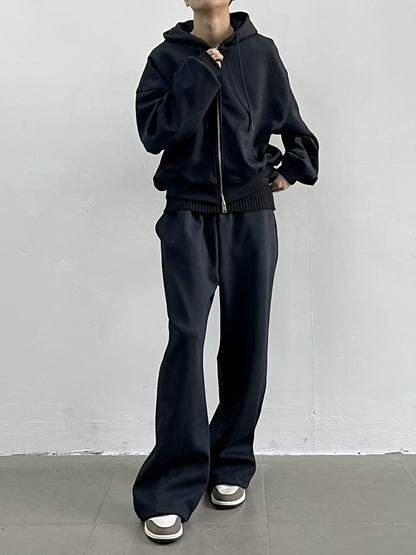 Oversize Short Zipper Hoodie & Wide-leg Straight Sweatpants Setup WN5013