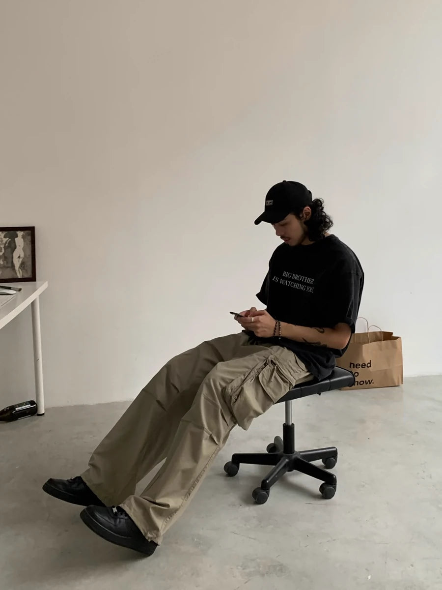 Wide-leg Straight Cargo Pants WN4731