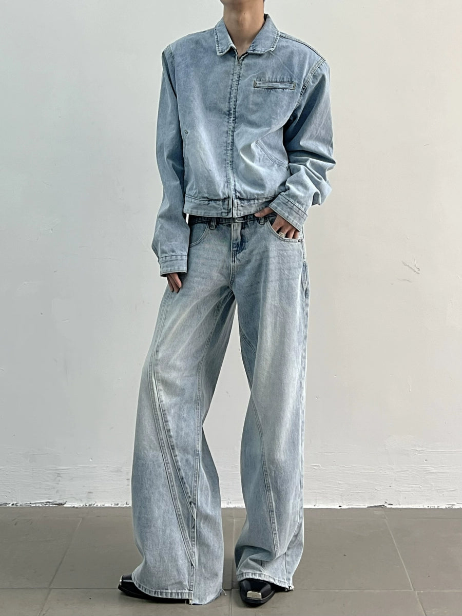 Wash Short Zipper Denim Jacket WN4999