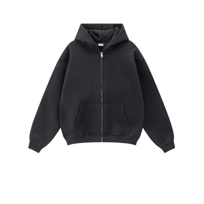 Fleece Linnning Oversize Washed Zipper Hoodie WN9943