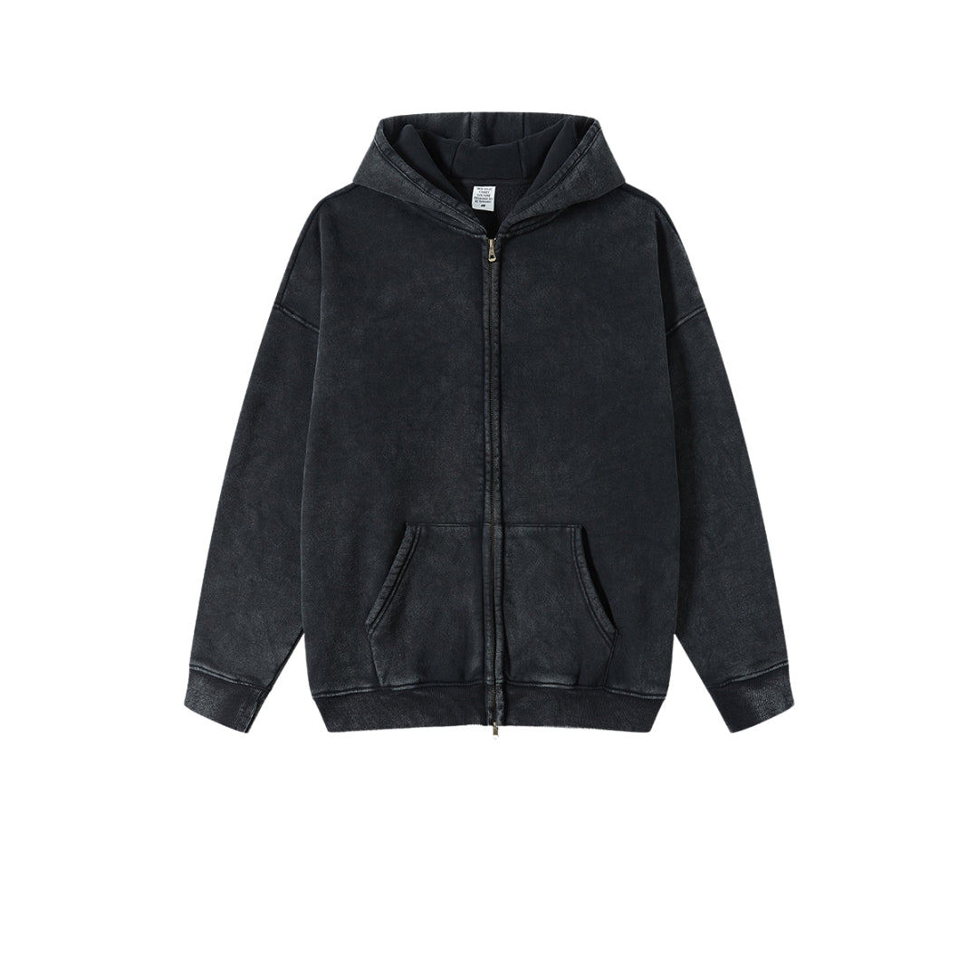 Oversize Fleece Linning Washed Zipper Hoodie & Pullover Hoodie & Pants Setup WN9925