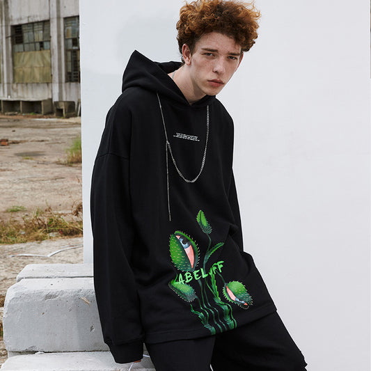 Fleece-Lined Oversize Print Pullover Hoodie WN12502