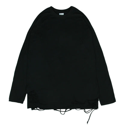 Damage Hem Plain Long Sleeve T-Shirt WN11131