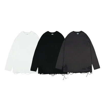 Damage Hem Plain Long Sleeve T-Shirt WN11131