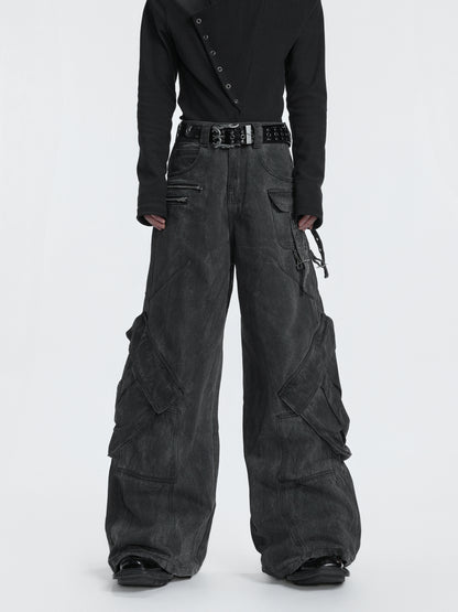 Multi Pocket Wide Leg Denim Jeans WN22630