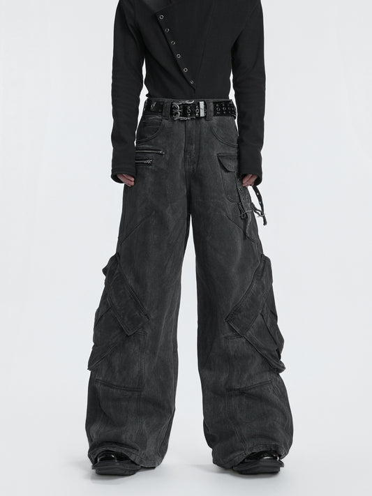 Multi Pocket Wide Leg Denim Jeans WN22630