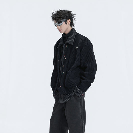 Fake Layered Stripe Button Knit Cardigan WN22589