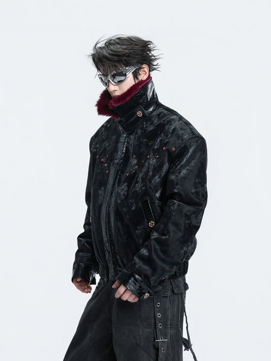 Fake Fur Collar Fleece Lining Reversible Puffer Jacket WN22598