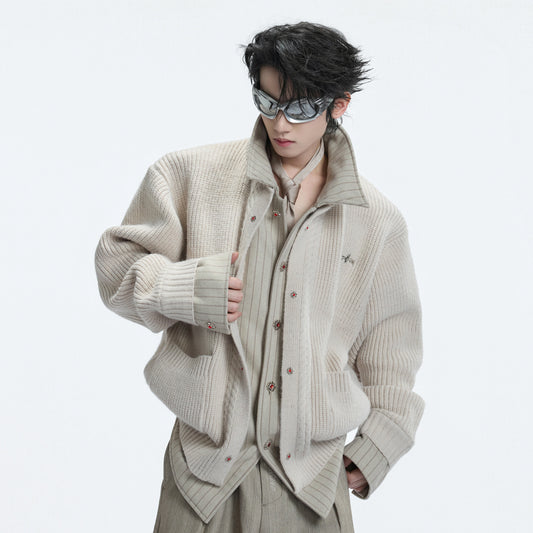 Fake Layered Stripe Button Knit Cardigan WN22589