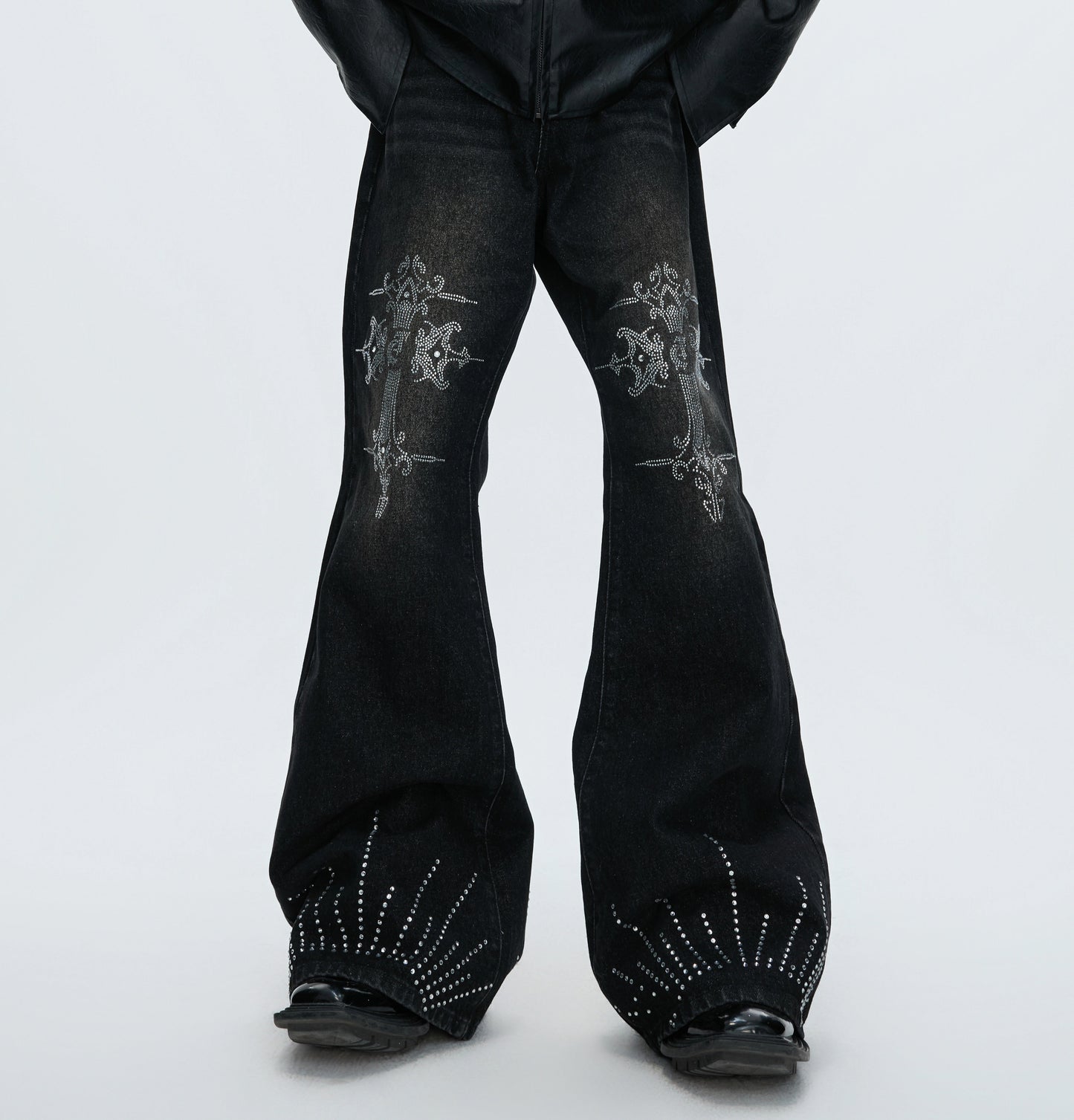 Wash Rhinestone Flare Denim Jeans WN22607