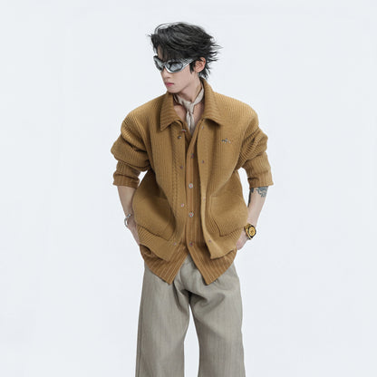 Fake Layered Stripe Button Knit Cardigan WN22589