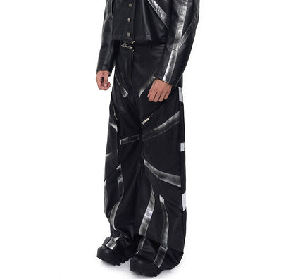 Patchwork Oversize PU Leather Jacket & PU Leather Pants Setup WN20510