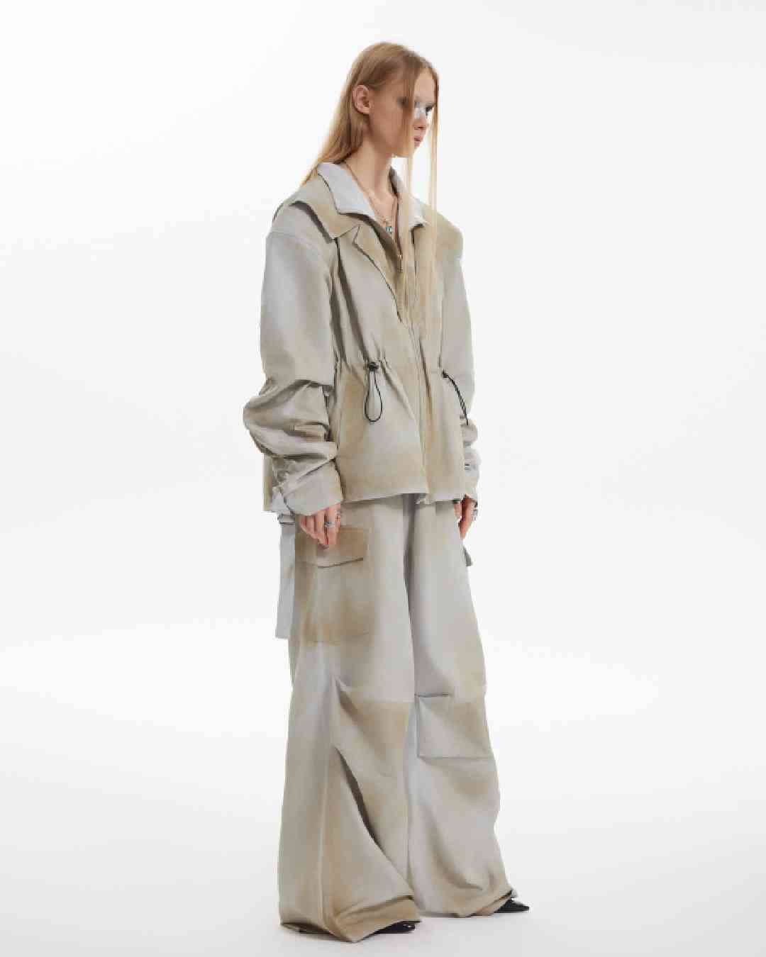 Fake Layered Design Sporty Jacket & Wide Leg Pants Setup WN8674