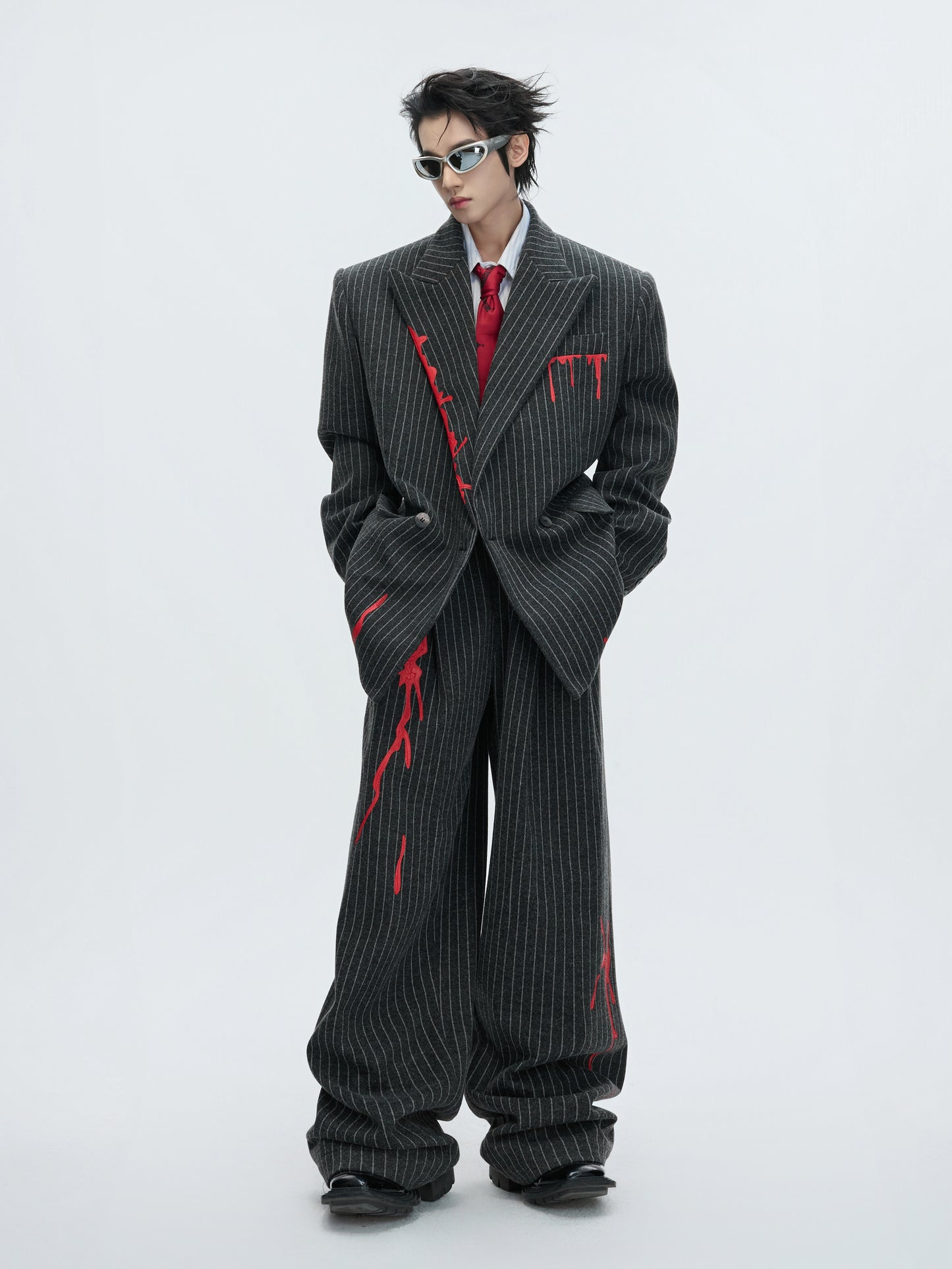 Stripe Wool Tailored Jacket & Stripe Trousers Setup WN22605