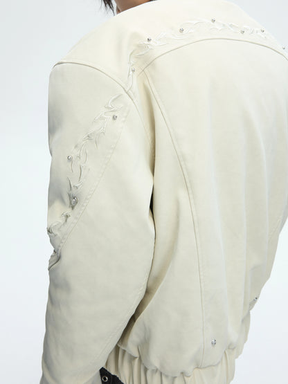 Hooded Fake Fur Embroidery PU Leather Puffer Jacket WN22604