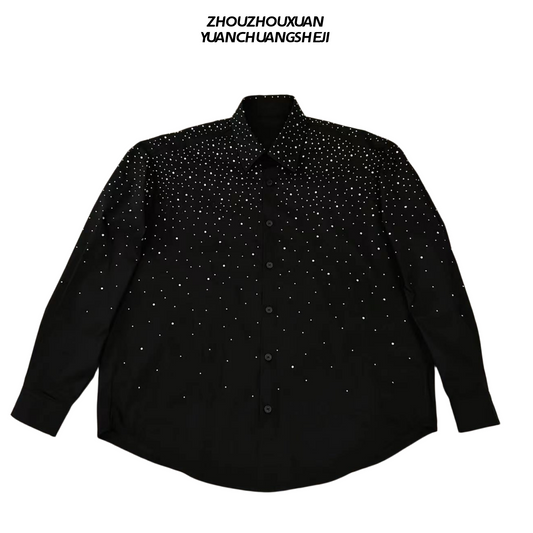 Rhinestone Star Detachable Shoulder-Pad Long Sleeve Shirt WN20717