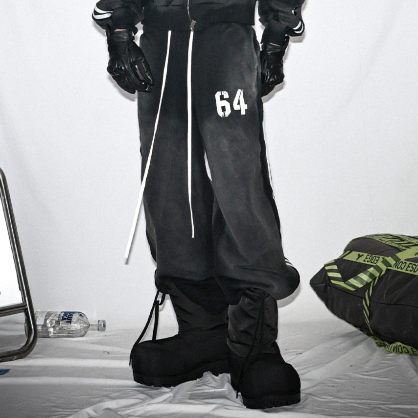 Washed Stripe Print Zipper Hoodie & Sweaetpants Setup WN20833