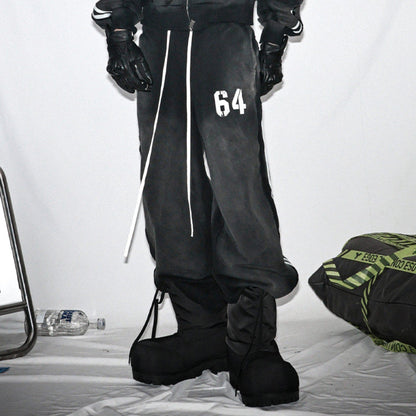 Washed Stripe Print Zipper Hoodie & Sweaetpants Setup WN20833